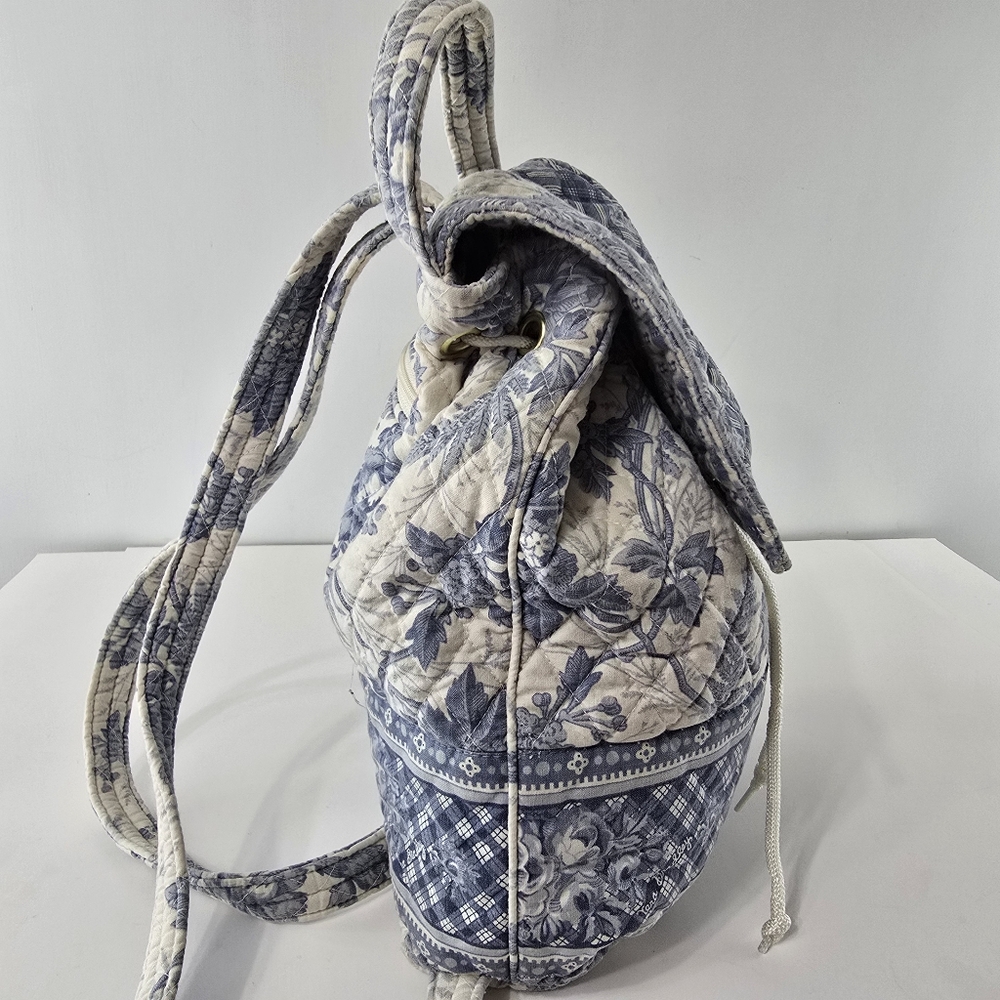 Vera Bradley Blue Toile Floral Plaid 90s Drawstring Daypack Napsack Backpack VTG - Picture 5 of 15